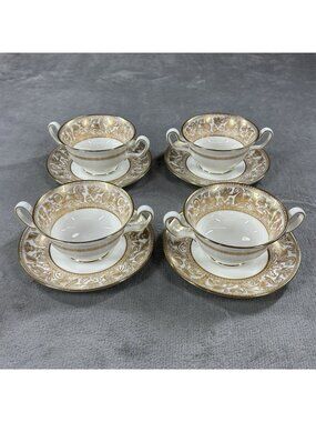 Wedgwood Gold Florentine bone china 4 cream soups and 4 saucers W4219